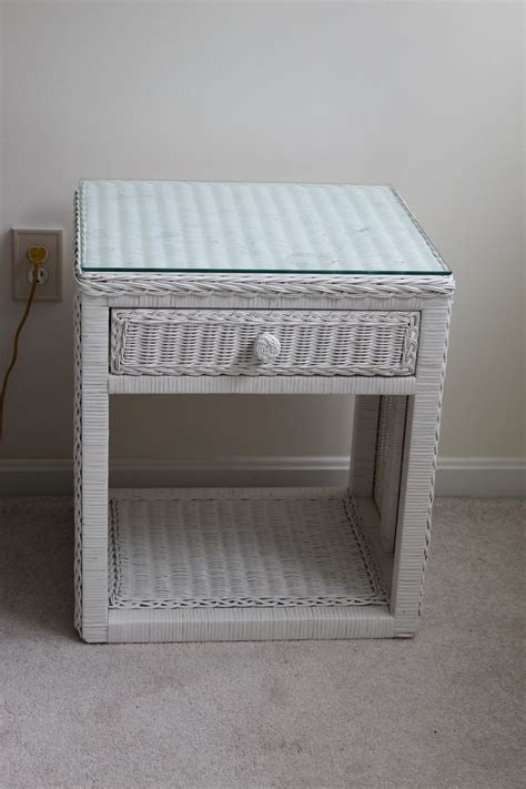 white wicker box on black metal stand table|wayfair wicker night stand.